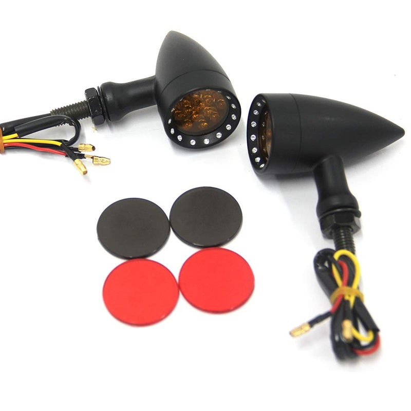 MISS MOLY Bobber Cafe Motorcycle LED Black Bullet Amber Brake Blinker Turn Signal Tail Light - Image 2